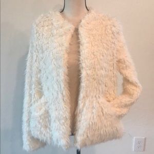 Ivory Faux Fur Jacket Fully Lined with Pockets